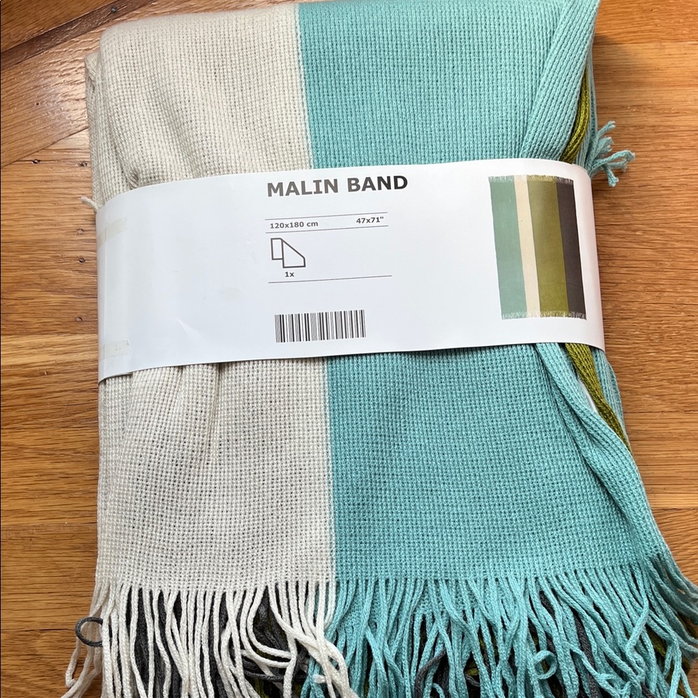 IKEA Teal and Cream Striped Blanket